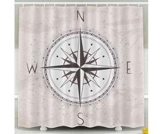 Herysta Badezimmer-Duschvorhang, wasserdicht, Raumteiler, Verdickungsvorhang, Vintage, Windrose, Grunge mit Basic North East Badezimmer-Duschvorhang, 198 x 182,9 cm, Schwarz Türkis