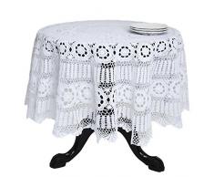 SARO LIFESTYLE Saunders-Roe Lifestyle 869 Crochet Tischdecken, 183 cm, rund, weiß