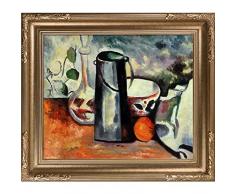 overstockArt Wasserkrug und Dekanteur-Ölgemälde mit Florentiner Rahmen, von Cezanne, Dunkles Champagner-Finish