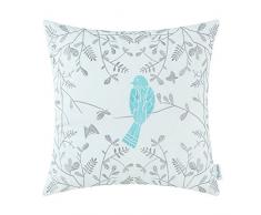 CaliTime Kissenbezüge Kissenhülle Baumwolle Wurfkissenbezug für Bettcouch Sofa Cute Bird in grauem Garten 45cm x 45cm Bestickt Türkis