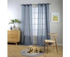 miuco Semi Sheer Vorhänge Poly Leinen strukturiert massiv Tülle Vorhänge für Wohnzimmer 2 Felder, dusty blue, 37x95 inch