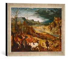 Gerahmtes Bild von Pieter Brueghel der Ältere Die Heimkehr der Herde, Kunstdruck im hochwertigen handgefertigten Bilder-Rahmen, 40x30 cm, Silber Raya