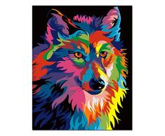 LIUDAO Ölgemälde nach Zahlen für Kinder und Erwachsene, abstrakte Löwe, bunt, 40,6 x 50,8 cm, ohne Rahmen Frameless Wolf