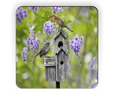 Rikki Knight Kühlschrankmagnet, Motiv Vögel auf Baumhaus mit Blumen, quadratisch, Lavendel