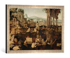 Gerahmtes Bild von Herman Posthumus Landschaft mit antiken Ruinen, Kunstdruck im hochwertigen handgefertigten Bilder-Rahmen, 60x40 cm, Silber Raya