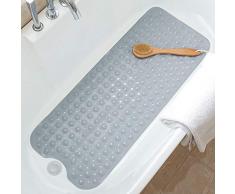 Tree Bud Badewanneneinlage mit Baumknospen-Motiv, rutschfest, 99 x 40,6 cm, extra lang, Duschmatte, Badewannenmatte für Badezimmer mit maschinenwaschbarer Waschmaschine, BPA-frei für Kinder grau