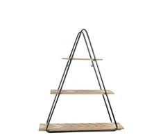Benjara Wandregal aus Metall und Holz, 3-stöckig, dreieckig, mit Haken, Braun/Schwarz