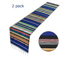 Mexikanischer Serape-Tischläufer, 35,6 x 213,4 cm, für mexikanische Party, Hochzeit, Dekoration, Outdoor, Picknick, Esstisch, Fransen, Baumwolle, handgewebt, Tischläufer (Marineblau), 2 Stück