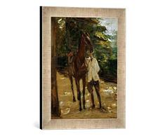 Gerahmtes Bild von Max Liebermann Pferdebursche mit Pferd, Kunstdruck im hochwertigen handgefertigten Bilder-Rahmen, 30x40 cm, Silber Raya