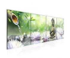 Bilder Feng Shui Buddha Wandbild 160 x 50 cm Vlies - Leinwand Bild XXL Format Wandbilder Wohnzimmer Wohnung Deko Kunstdrucke Grün 4 Teilig - MADE IN GERMANY - Fertig zum Aufhängen 018246a