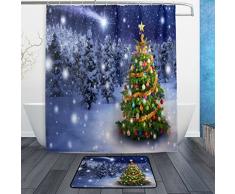 Merry für Wasserdicht Polyester Stoff Vorhang für die Dusche (152,4 x 182,9 cm) Set mit 12 Haken und Bad-Teppiche Teppiche (59,9 x 39,9 cm) für Badezimmer – Set von 2, Polyester-Mischgewebe, Multi14, 60 x 72 Curtain & 23.6 x 15.7 Mat