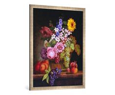 Gerahmtes Bild von Pawlowsk Blumenstrauß in einem Korb, Kunstdruck im hochwertigen handgefertigten Bilder-Rahmen, 70x100 cm, Silber Raya