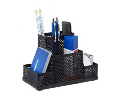 Relaxdays Schreibtischorganizer Metall, Büro Stiftehalter, Schreibtischköcher Kinder, gelocht, HxBxT: 11x16x8cm, schwarz
