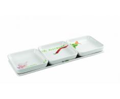 Domestic by Mäser, Serie Light Line, Antipasti-Set 4-teilig mit je 1 Tablett 30 x 10 cm und 3 Schalen flach eckig, 10 x 10 cm, feinstes Porzellan für etliche Verwendungsmöglichkeiten