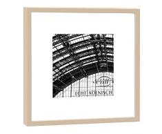 COGNOSCO RH-27-B100 Fotografie im Holzrahmen: 4711 Hauptbahnhof Fotodruck-Format 27 x 27 cm-Rahmenfarbe beige-Hochwertiges Wandbild, Geschenkidee oder Souvenir aus Köln, Holz, Schwarz-Weiß, Rahmen