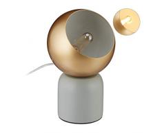 Relaxdays Tischlampe mit Magnet, beweglicher Schirm, Nachttisch, Wohnzimmer, Schirm Ø: 15,5 cm, Metall & Holz, gold/grau