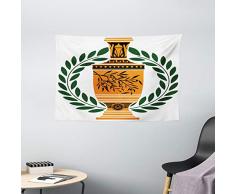 Toga Party Stickset von ambesonne, Old Antik Griechische Vase mit Olivenzweig Motiv und Lorbeerkranz zum Aufhängen, für Schlafzimmer Wohnzimmer Wohnheim, Hunter Grün Orange Schwarz, Textil, Multi 1, 60 W By 40 L