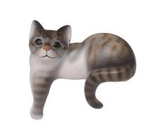 NOVICA Holz-Skulptur Watchful Grey Cat, Grau/Weiß
