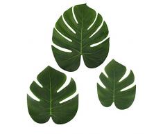 LJDJ Tropische Blätter Palme – Set von 36 – Kunstseide Monstera Dekoration Blatt – Hawaiian Luau Safari Dschungel Strand Thema Party Supplies Tischdekoration Zubehör, grün, Small Medium Large