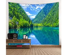 Red Fire Stoff Wandteppich Dekoration Wandkunst Tischdecke Tagesdecke Picknickdecke Strandüberwurf Tapisserien bunt Schlafzimmer Flur Wohnzimmer 79x59 inches Green Hills and Water