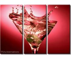 Bild Sensations groß 3-Panel Wein Glas Cocktail roten Martini Giclée-Druck auf Leinwand