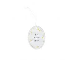 Pavillon Gift Company Porzellanschild mit Schleife, oval, 8,9 cm, Weiß/goldfarben