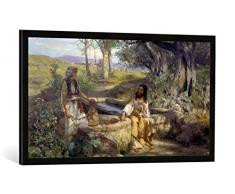 Gerahmtes Bild von Genrikh Ippolitovich Semiradski Christus und die Samariterin am Brunnen, Kunstdruck im hochwertigen handgefertigten Bilder-Rahmen, 100x50 cm, Schwarz matt