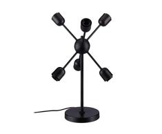 Relaxdays, schwarz Retro Tischlampe 6-armig, Kugel mit Leuchtarmen, Sockel, Design, Dekolampe, HBT: 51x30x30 cm, Metall, Standard