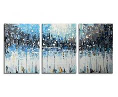 HLJ Art 3 Stück 30,5 x 40,6 cm dunkelblau Abstrakt Modern handbemalt Öl Gemälde gerahmt auf Leinwand fertig zum aufhängen auf Wand Badezimmer Wohnzimmer