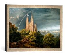 Gerahmtes Bild von Karl Friedrich Schinkel Mittelalterliche Stadt an einem Fluß, Kunstdruck im hochwertigen handgefertigten Bilder-Rahmen, 60x40 cm, Silber Raya