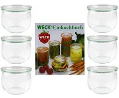 Weck 42578 Einmachgläser Set (6x Weckglas mit Einkochbuch,144 Seiten Tulpengals 500 ml Rundrand 100 mm), Glas