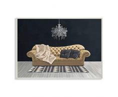 Stupell Industries Leinwandbild, modernes Wohnzimmer-Design, Blau-Gold, 40,6 x 50,8 cm, mehrfarbig Wandtafel 13x19 Holzschild