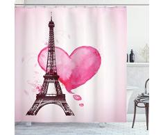 Eiffelturm Decor Vorhang für die Dusche Set by ambesonne, Eiffel Romantic Valentine Love Watercolor Motto Herz Leaf Silhouette print, Badezimmer Zubehör, 213,4 cm Extralong, Pflaume Fuchsia