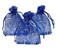 Ankirol 100 Stück Organza-Geschenkbeutel für Hochzeiten, Babyparty, Rattan-Druck, Geschenktüten, Samples Display Kordelzug Beutel, Organza, blau, 5 x 7