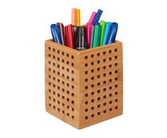 Relaxdays, Natur Stiftköcher Bambus, Utensilienbox Holz, f. Stifte, Schere, Stiftehalter, Landhausstil, HBT 11 x9 x 9 cm, Standard