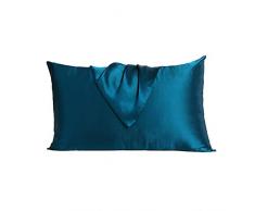 MEILIS Kissenbezug mit Umschlagverschluss, Seide, für Gesundheit von Haar und Haut, beidseitig Fadenzahl 600 Standard blau - Peacock Blue