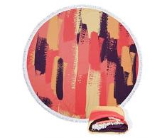 Zeronal Strandtuch, rund, Tropische Palmen, Stranddecke, kühle, große weiche Yoga- und Picknick-Matte, Dicke Frottee, Tapisserie mit Fransen Colorful01