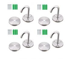 MoreShow 4 Stück Edelstahl Schraubmontage Deckenhaken Kleiderhaken Kleiderhaken geeignet für Schränke, Küche (Silber, 5,1 cm)