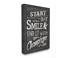 Die Stupell Home Decor Kollektion Start The Day, Smile und Champagner Kreide Gespannte Leinwand Art Wand