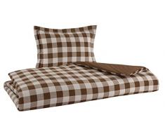 Flanell Wendebettwäsche 100% Baumwolle gebürstet auf beiden Seiten 1 Bettbezug 218,4 x 218,4 cm 2 kissenrollen 50,8 x 50,8 cm, Buffalo Check Brown, Twin