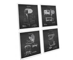 Gnosis Picture Archive Badezimmer Decor Set von 4 Kunstdrucke ungerahmt Toilettenpapier Rolle WC-Sitz Kreidetafel Patente WC chk4 a