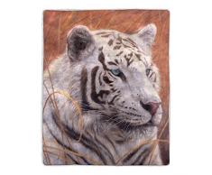 Lavish Home 64-Sherpa Fleecedecke White Tiger Print weiß