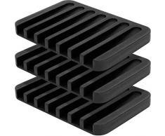 Anwenk Seifenschale Halter Abtropfgestell Dusche Wasserfall für Bad Küche Theke Bar Dry Einfache Reinigung Flexibles Silikon weiß 3er-Pack schwarz