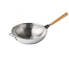 Mastrad F63800 O‘Wok Gourmet-kompatibel, für alle Herdarten, auch Induktion, gesundes und schnelles Kochen, Edelstahl + Griff + Grill, 32 cm Durchmesser