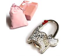 Elesa Miracle Geldbörse hook8 Choices Faltbare Handtasche Aufhänger, Klapptisch Aufhänger, mit Samtbeutel in Geschenk-Box, Zink, Silver and White Cat, 12,7 cm