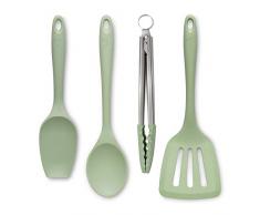 Zeal JSET40G Silikon-Kochzange, Pfannenwender, Löffel und Kochlöffel, 4-teiliges Set, Salbeigrün