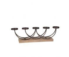 Benjara Kerzenleuchter 5-armig aus Metall mit stabilem Holzsockel, braun und bronzefarben