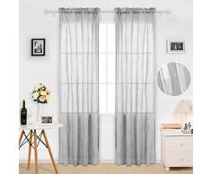 Deconovo Voile-Vorhänge für französische Türen, Leinenoptik, durchsichtig, 106,7 x 213,4 cm, Grau