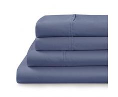 Tranquil Nights Bettlaken, 100 % Supima-Baumwolle, Fadenzahl 1000, 4-teiliges Set, lange stapelbare gekämmte Baumwolle, Satin, Z Saum, ultra-weich und glänzend, passend für Matratzen bis 50,8 cm Tiefe King Blue Jean