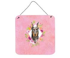 Carolines Treasures Türaufhänger Doberman Pinsher Rosa Blumen Wanddekoration, Mehrfarbig